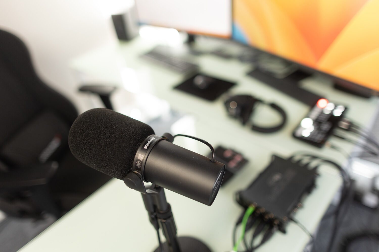 Microphone detail in the Melrose Podcasts studio